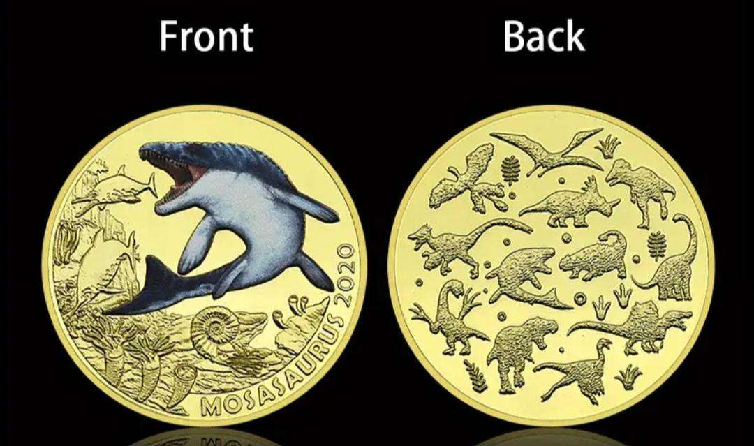 12 Jurassic Dinosaurs Age-Animals Gold Plated Commemorative Coin Set. 12 Unique Vintage Designs New