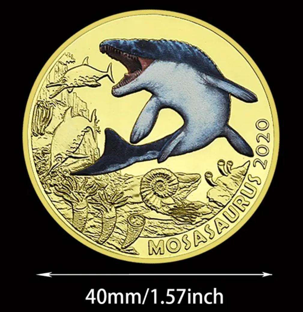 12 Jurassic Dinosaurs Age-Animals Gold Plated Commemorative Coin Set. 12 Unique Vintage Designs New