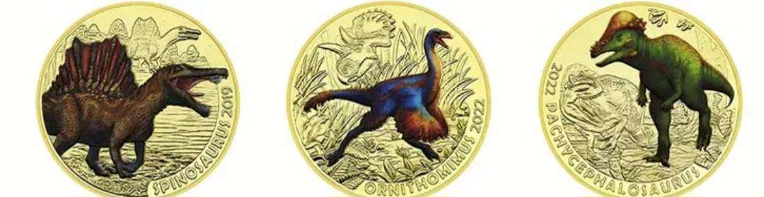 12 Jurassic Dinosaurs Age-Animals Gold Plated Commemorative Coin Set. 12 Unique Vintage Designs New