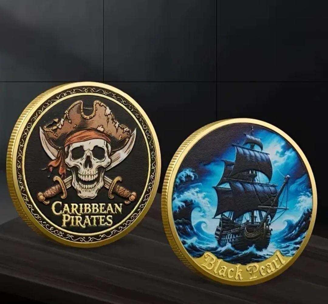 The " Black Pearl " Caribbean Pirate's Ship Commemorative Gold Plated Coin New in Capsule.