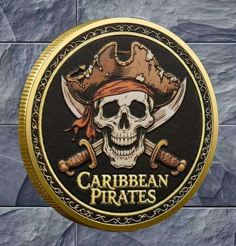 The " Black Pearl " Caribbean Pirate's Ship Commemorative Gold Plated Coin New in Capsule.