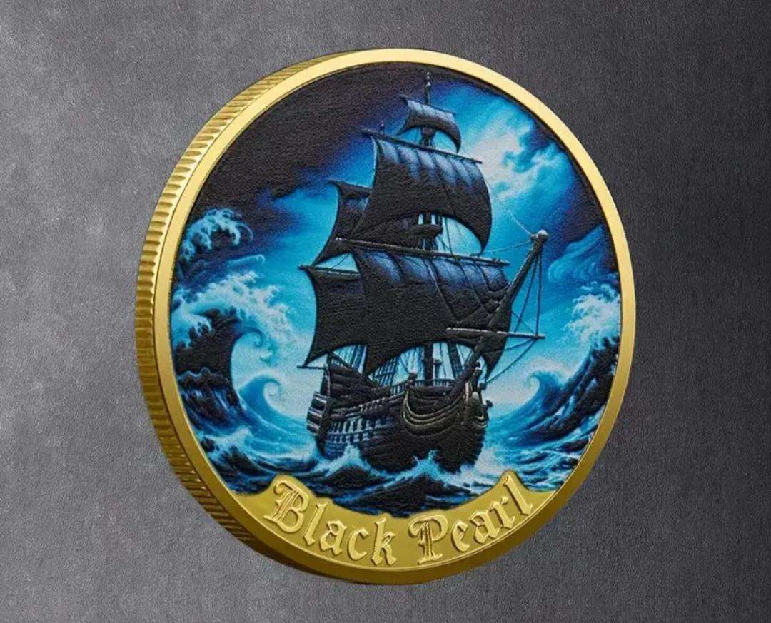 The " Black Pearl " Caribbean Pirate's Ship Commemorative Gold Plated Coin New in Capsule.
