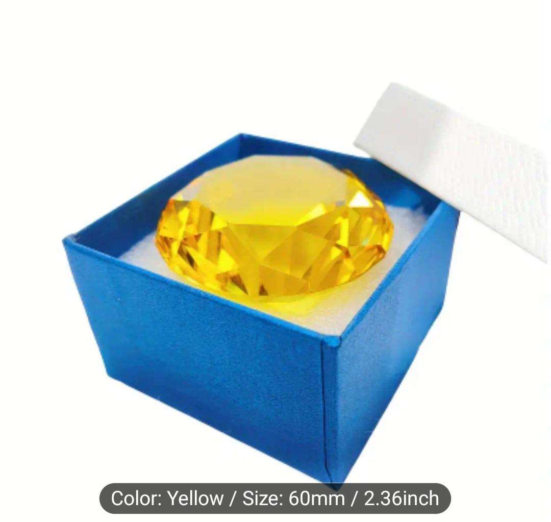 60mm Large Crystal Rhinestone Diamond  "Yellow " Lovely, Excellent,in Box. Crystal "123- Grams".