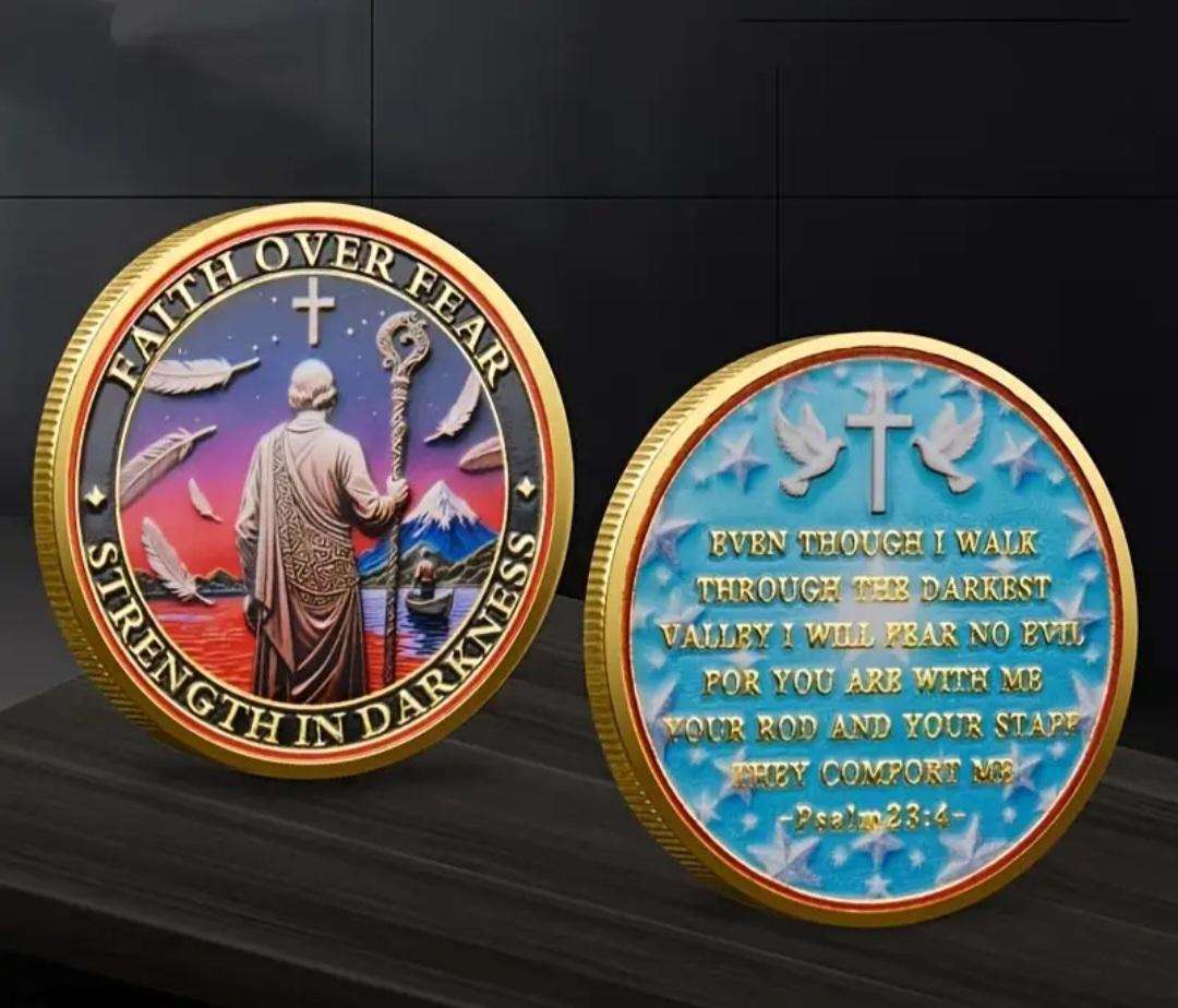 Strength in Darkness Faith over Fear. Gold Plated Commemorative Coin New in Capsule. " Psalm 23:4