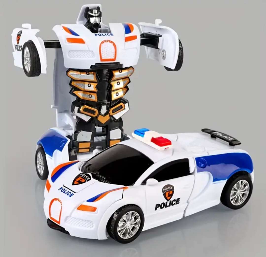 "2-in-1" Automatic Transforming Robot and Police Car Toy. "White"