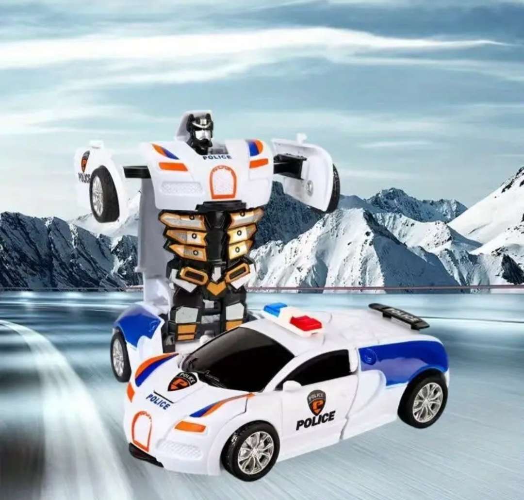"2-in-1" Automatic Transforming Robot and Police Car Toy. "White"