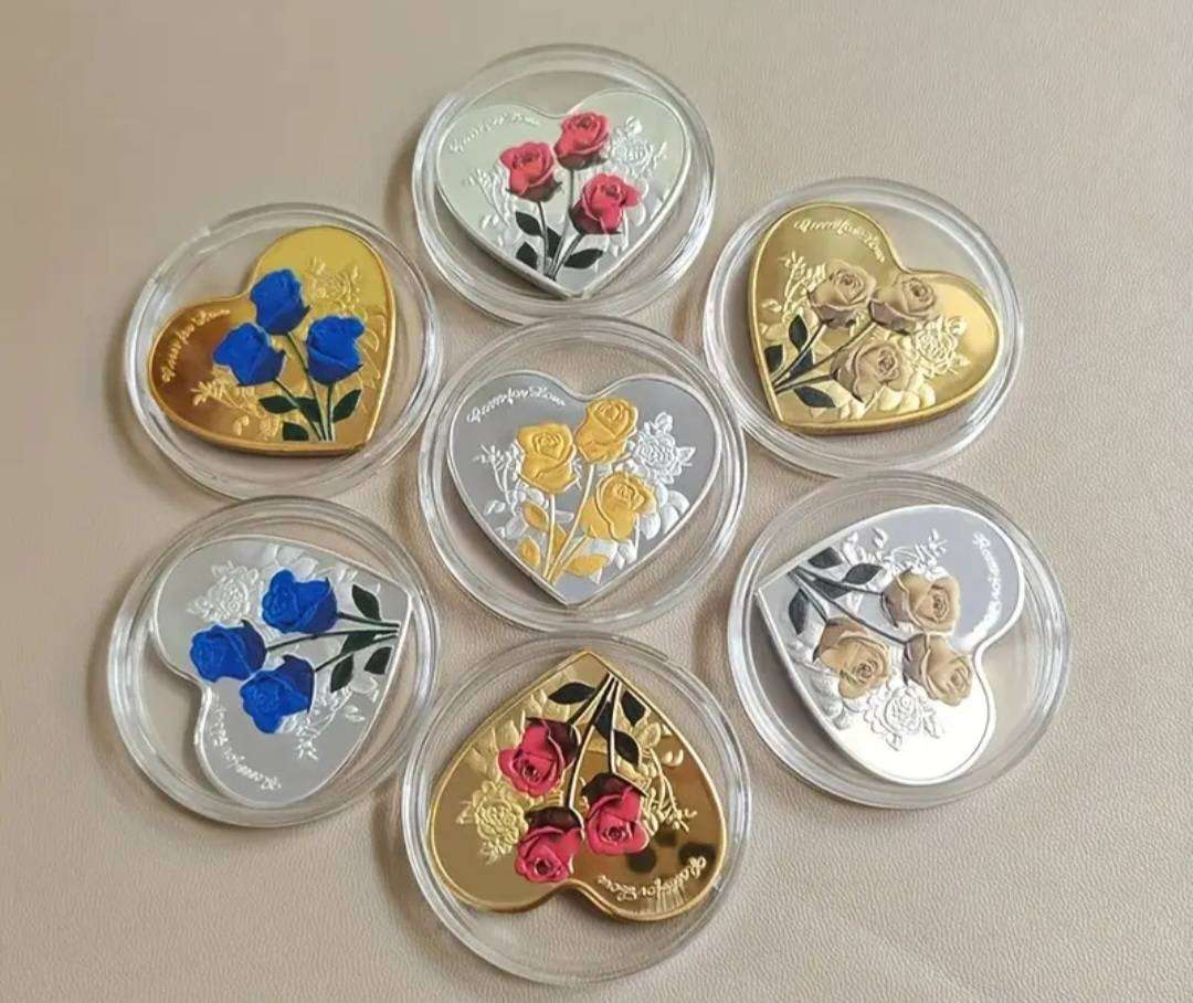 Full Set of 7 Stunning Valentine's/ Birthday's Day/ Romantic/ Coins New in Capsule. Excellent