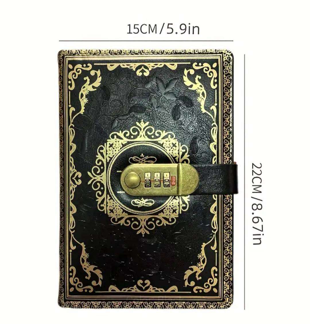 Vintage Inspired Password-Protected Notebook,Luxurious Black & Golden " Coded Lock " 100-Sheets A5