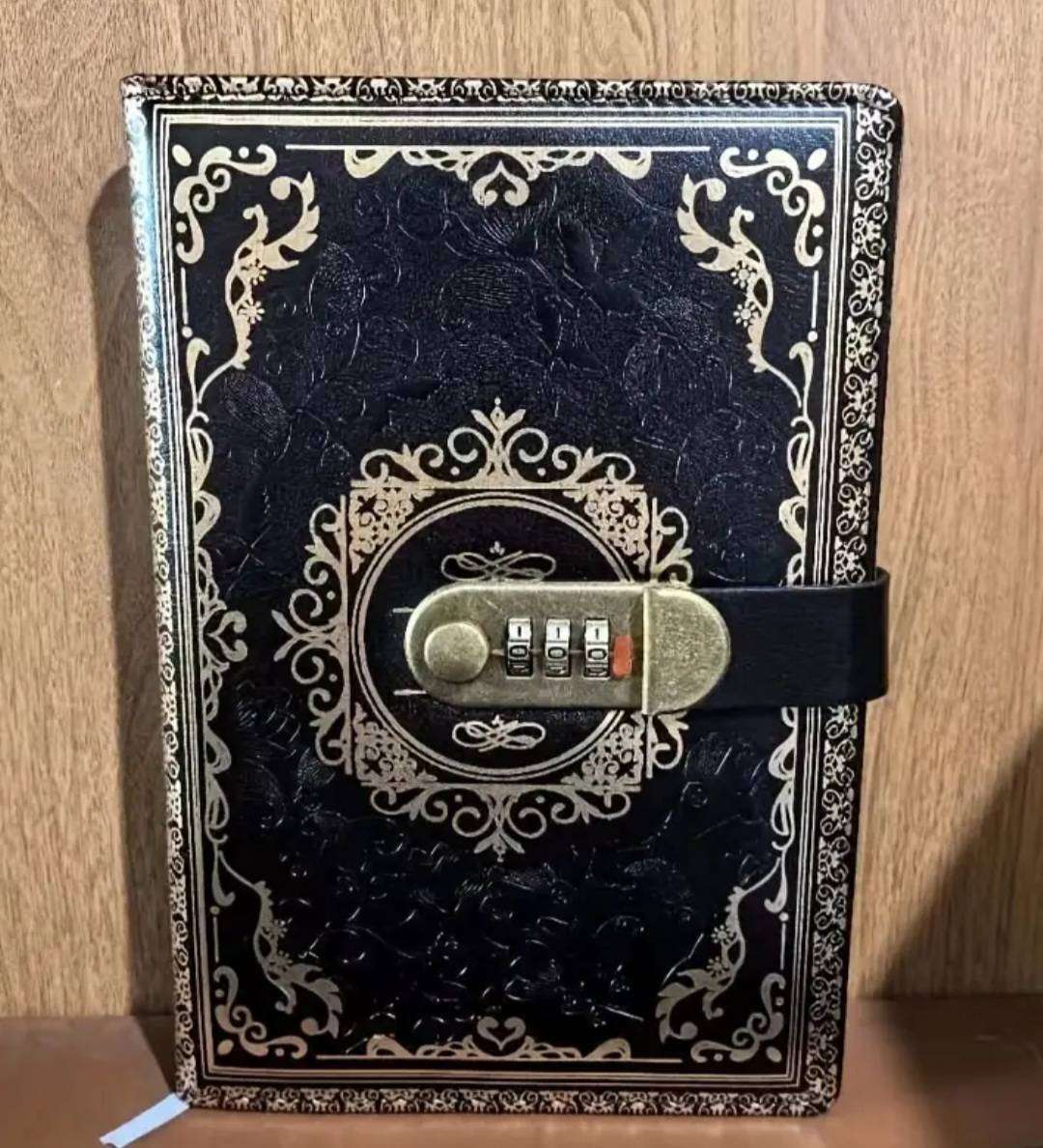 Vintage Inspired Password-Protected Notebook,Luxurious Black & Golden " Coded Lock " 100-Sheets A5