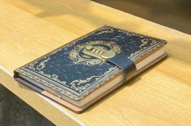 Vintage Inspired Password-Protected Notebook,Luxurious Black & Golden " Coded Lock " 100-Sheets A5