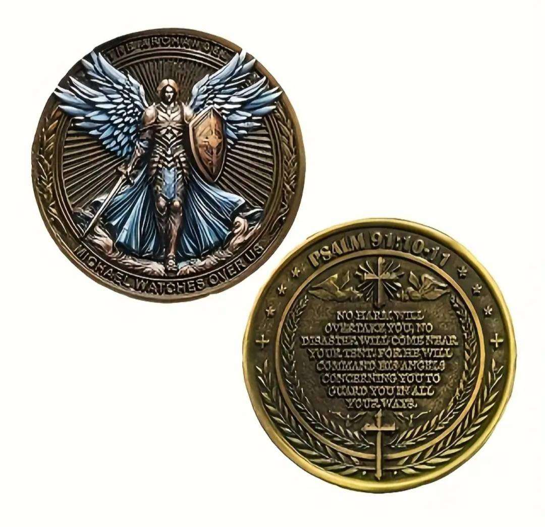 Archangel Mickael Psalm 91:10-11 Protection coin.New in Capsule.