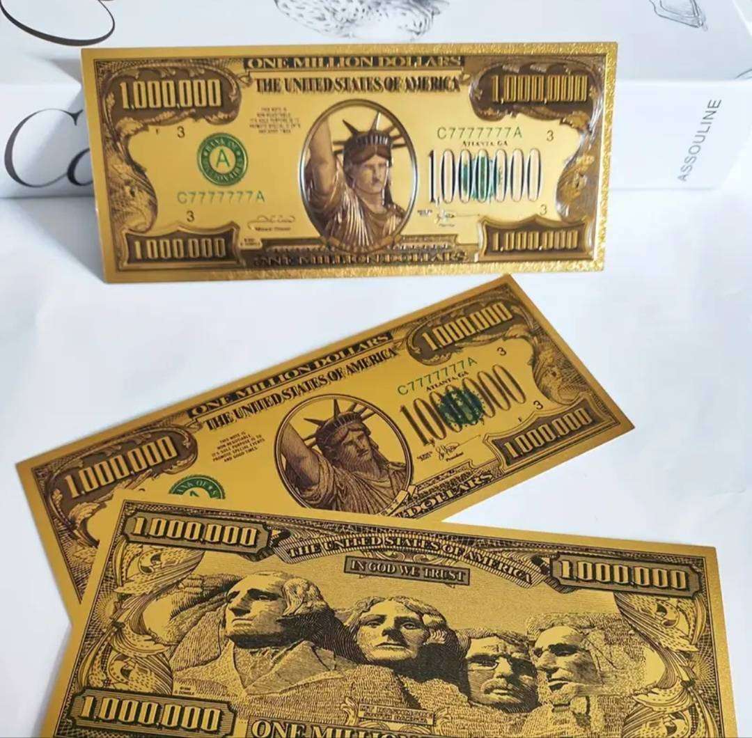 "2 Golden Bills" $1,0000,000 Dollars Bill's " The Statue of Liberty " Commemorative Bills.  New