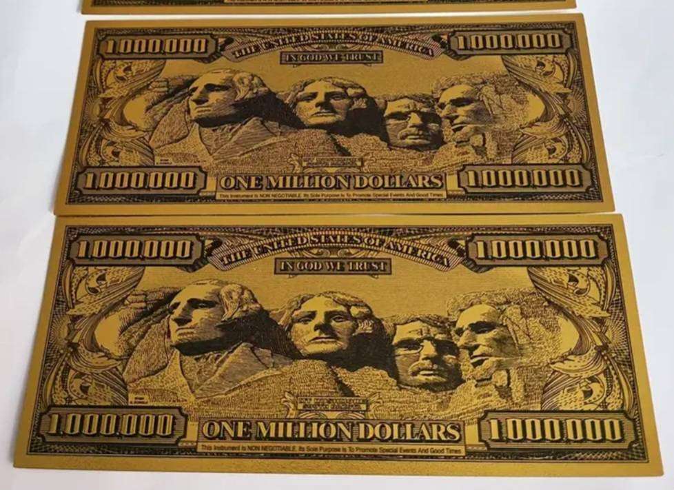 "2 Golden Bills" $1,0000,000 Dollars Bill's " The Statue of Liberty " Commemorative Bills.  New