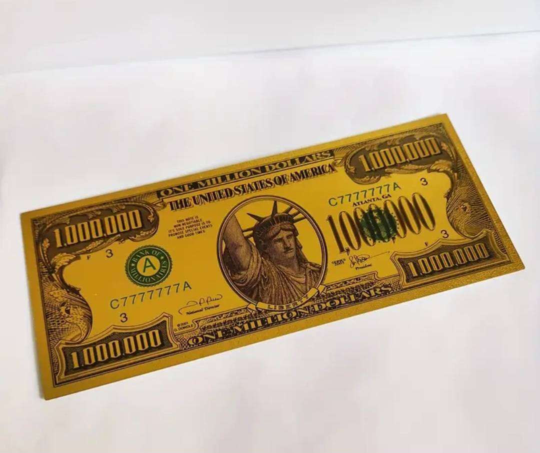 "2 Golden Bills" $1,0000,000 Dollars Bill's " The Statue of Liberty " Commemorative Bills.  New