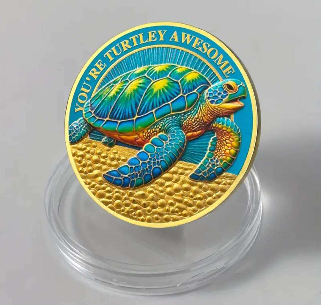 Sea Turtle & Blue While Commemorative Coin New in Capsule.