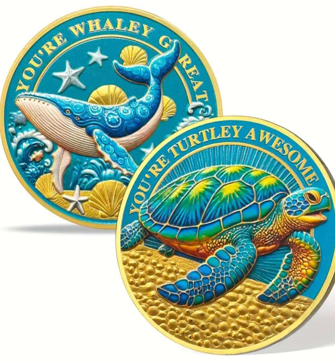 Sea Turtle & Blue While Commemorative Coin New in Capsule.