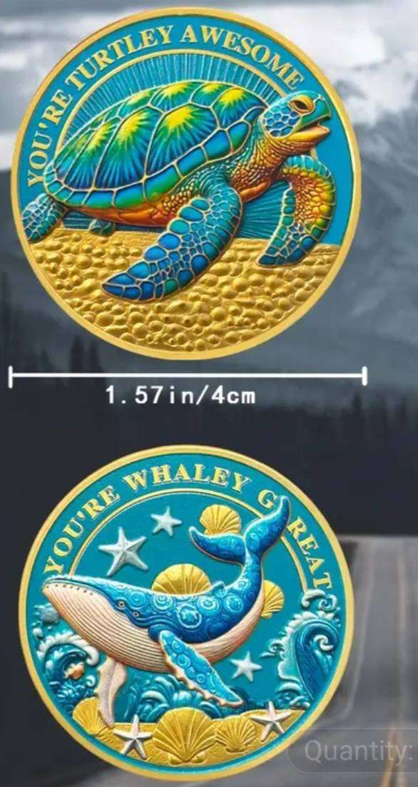 Sea Turtle & Blue While Commemorative Coin New in Capsule.