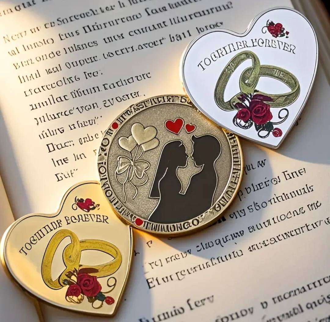 3pcs Carefully Carved Commemorative Coins Set. Adorned with Love & Roses.