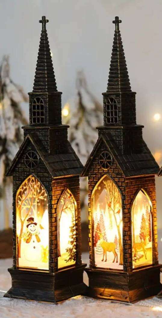 2 Flameless Led Candle Lights, Luminous Christmas Decorations, Gothic Churches with Staind Glass 1