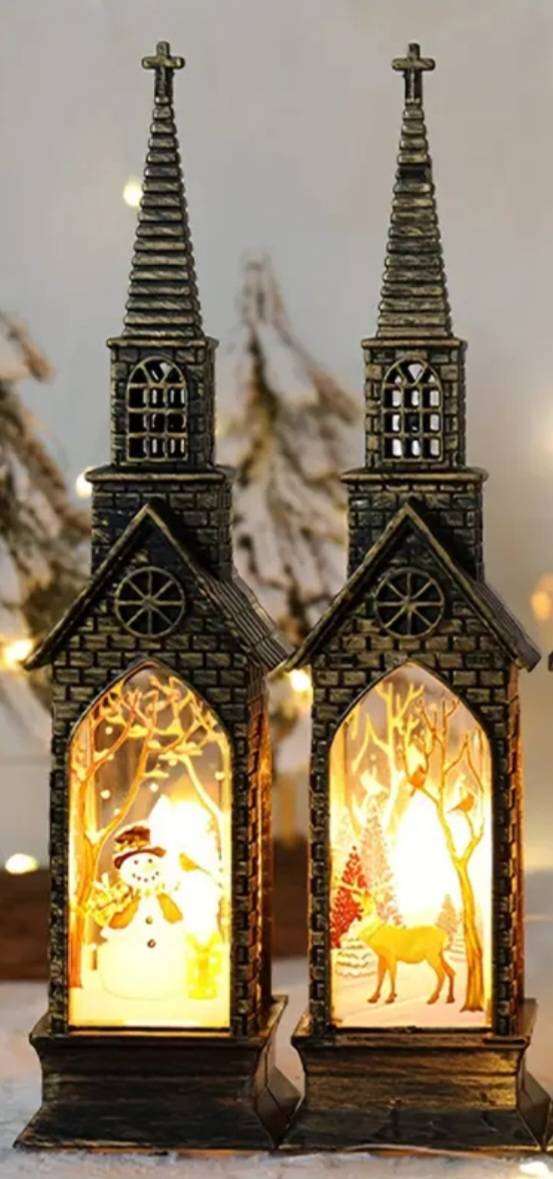 2 Flameless Led Candle Lights, Luminous Christmas Decorations, Gothic Churches with Staind Glass 1