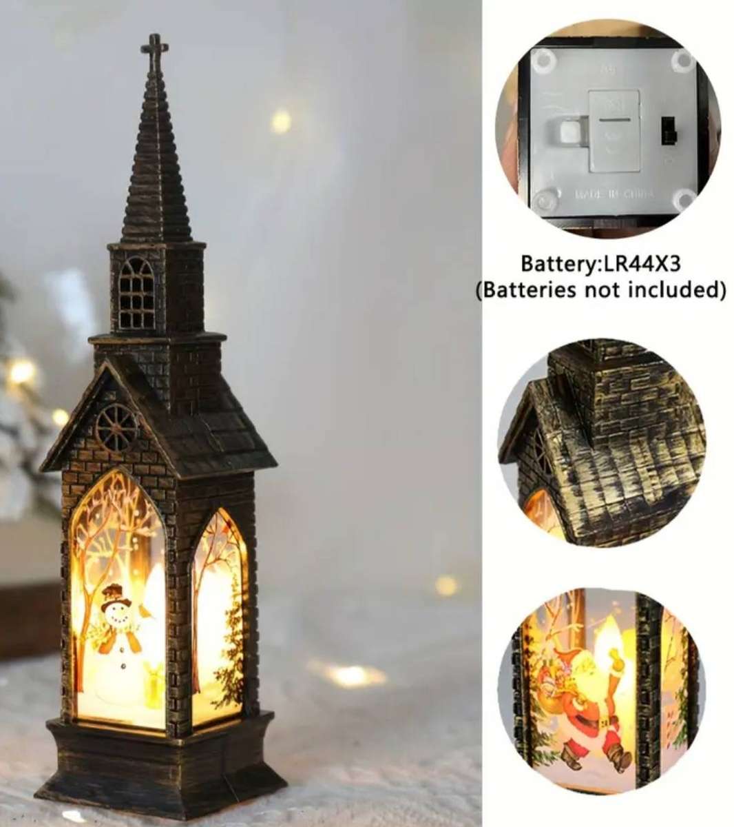 2 Flameless Led Candle Lights, Luminous Christmas Decorations, Gothic Churches with Staind Glass 1