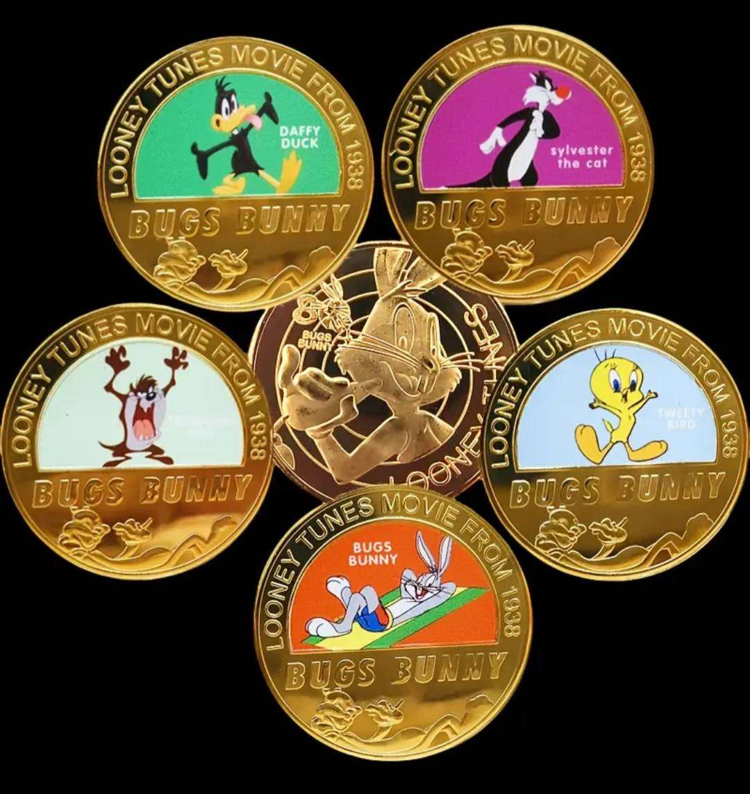 5pcs W/Bros. Official Looney Tooney Characters : Commemorative Coin Set. New in Capsule.