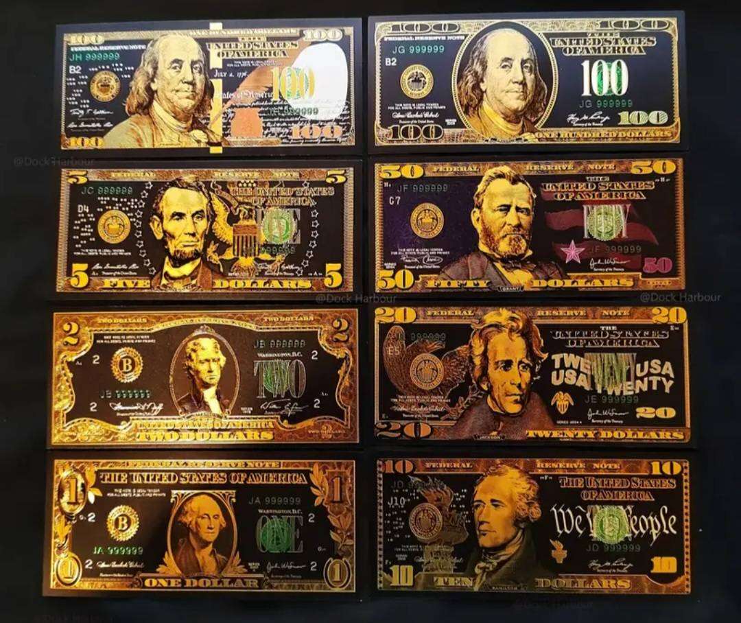 8 Golden Foil Highly Collectible Dollar Notes "one Dollar to 100 Dollars" Amazing-quality