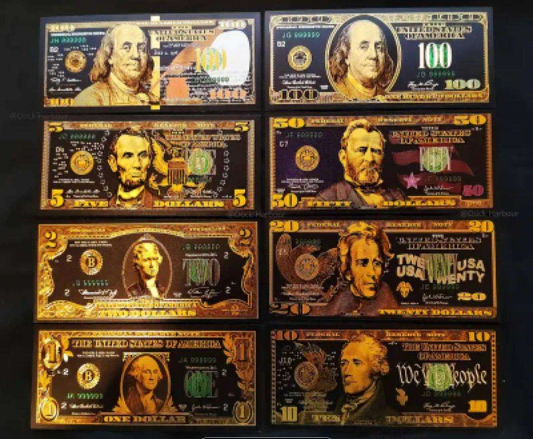 8 Golden Foil Highly Collectible Dollar Notes "one Dollar to 100 Dollars" Amazing-quality