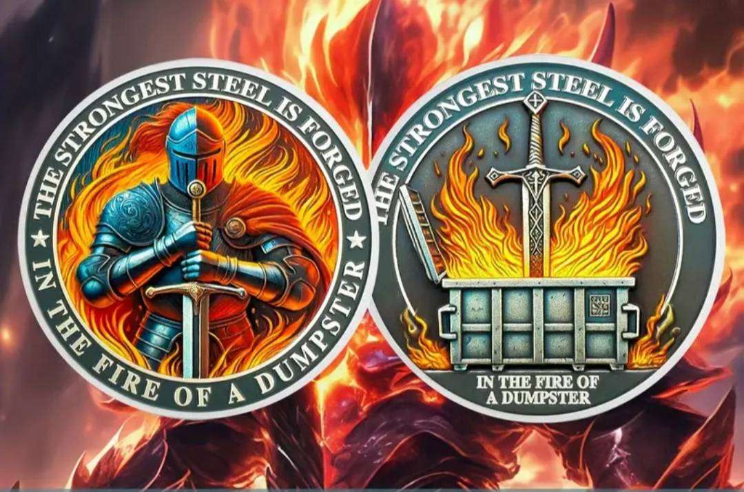 The Strongest Steel is Forged." In The Fire of a Dumpster " Commemoritive Coin New in Capsule