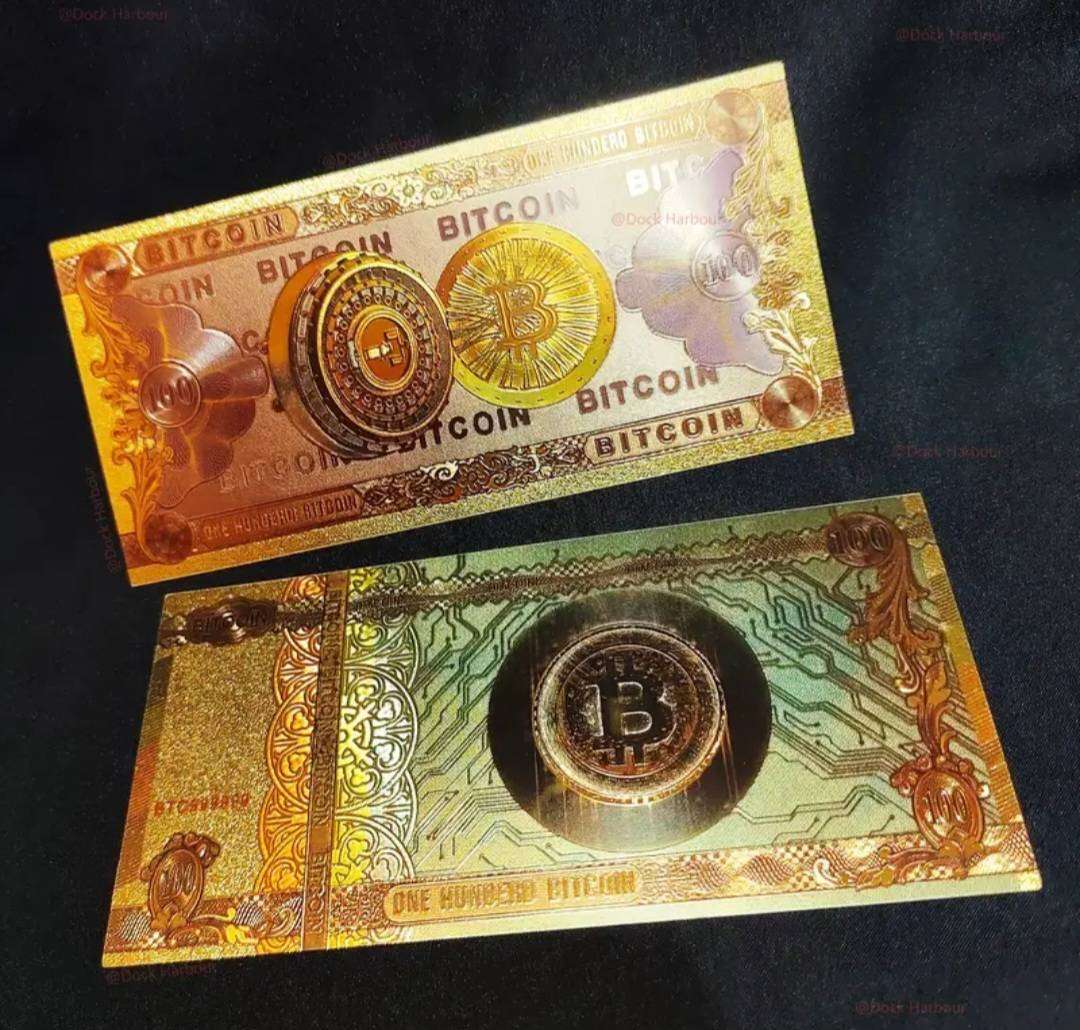 2.pcs Reissue Classic Golden Foil Bitcoin Bills. " Collector's Edition " New