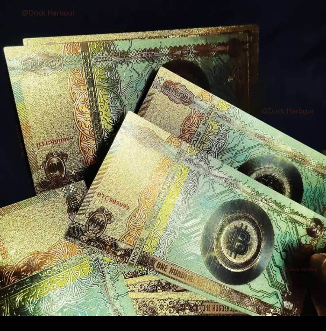 2.pcs Reissue Classic Golden Foil Bitcoin Bills. " Collector's Edition " New