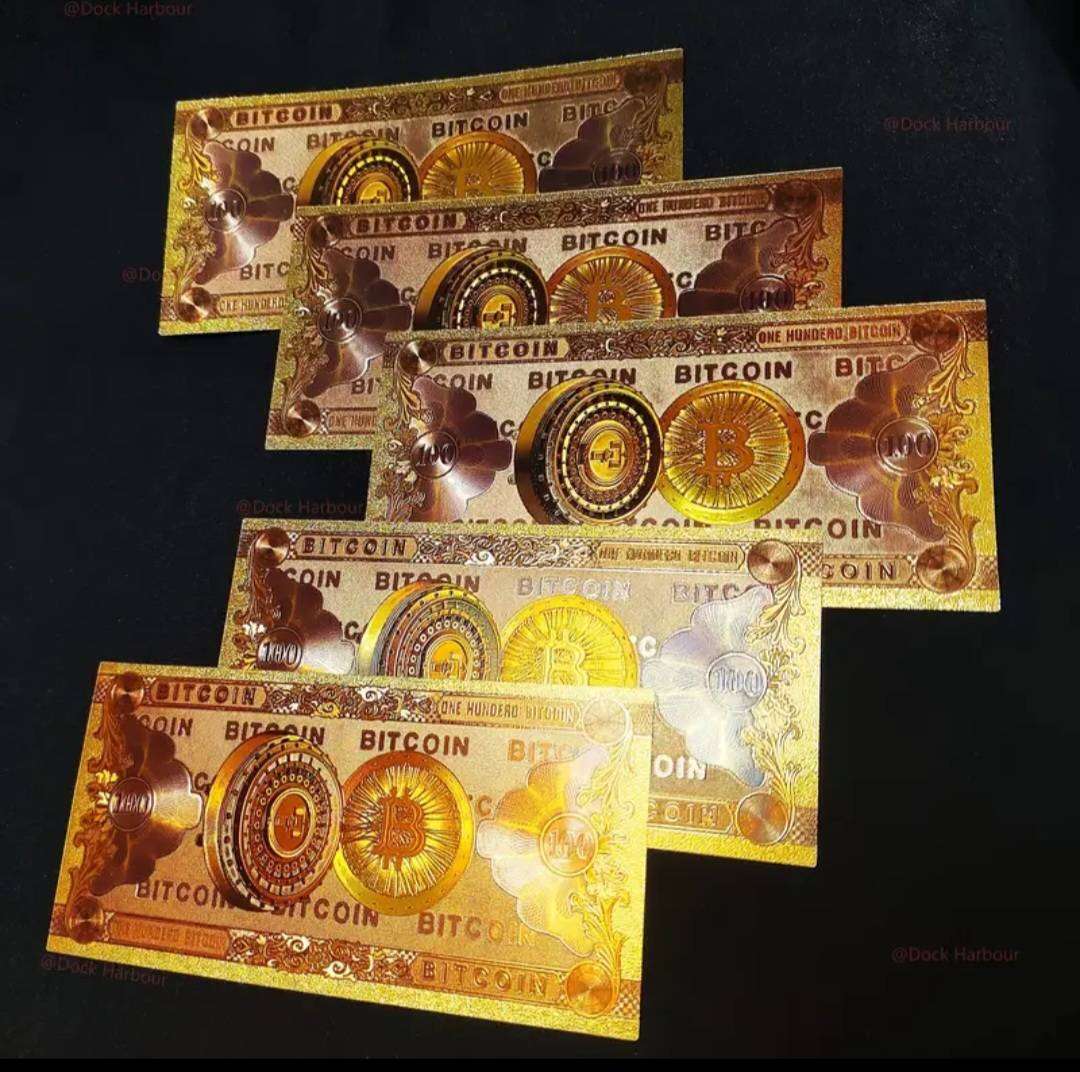2.pcs Reissue Classic Golden Foil Bitcoin Bills. " Collector's Edition " New