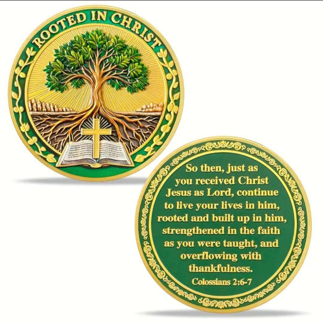 Religious Coin " Rooted in Christ " Colossians 2:6-7 " Commemorative Coin New in Capsule.