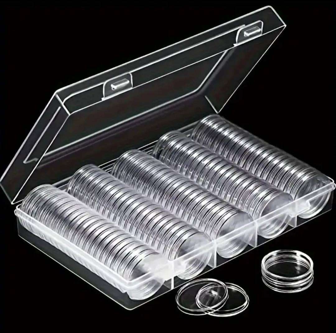 100pc *30mm* Coin Capsules and Protective Box / Storage Box  New 100Capsules + Storage Box .