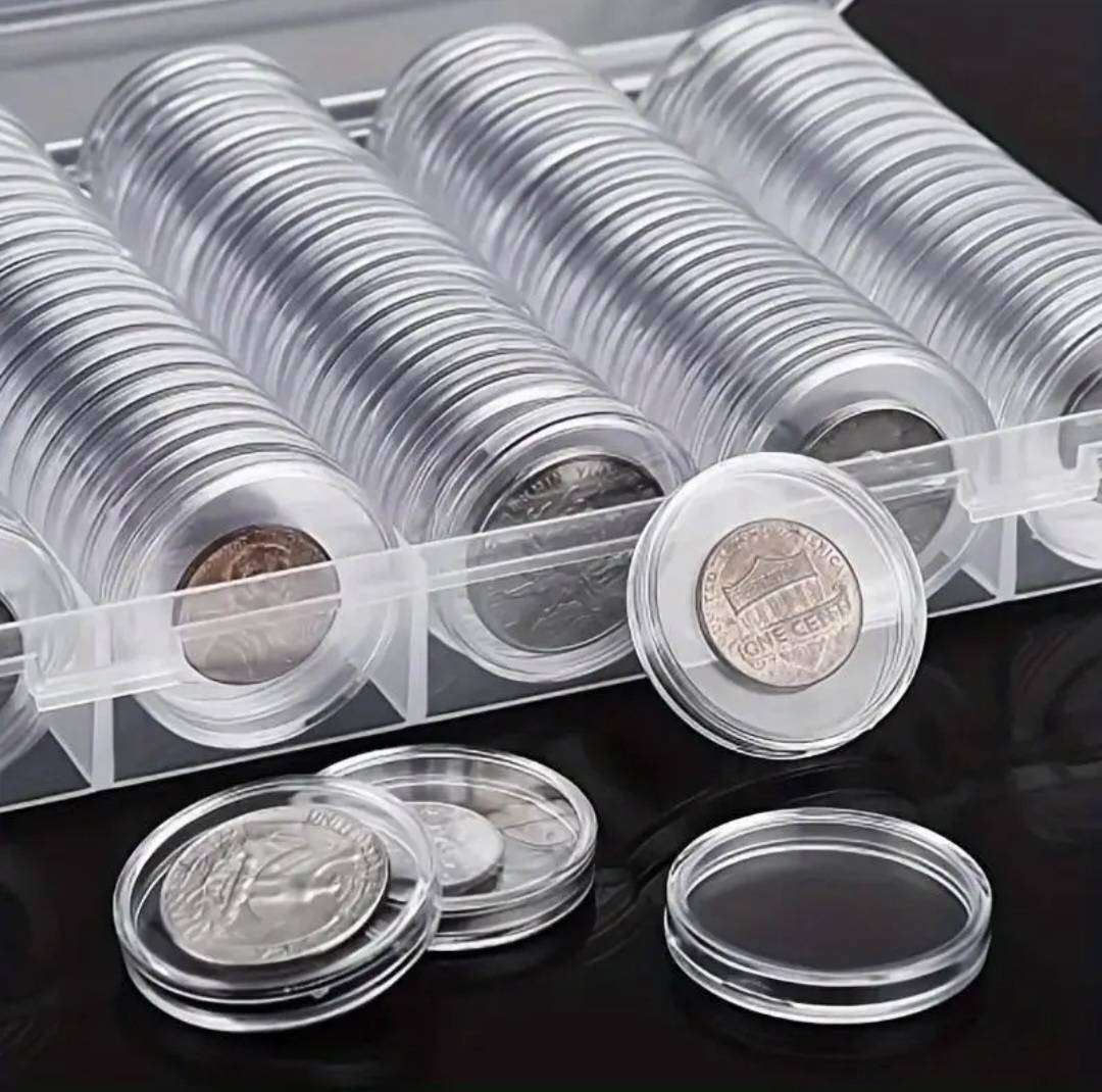 100pc *30mm* Coin Capsules and Protective Box / Storage Box  New 100Capsules + Storage Box .