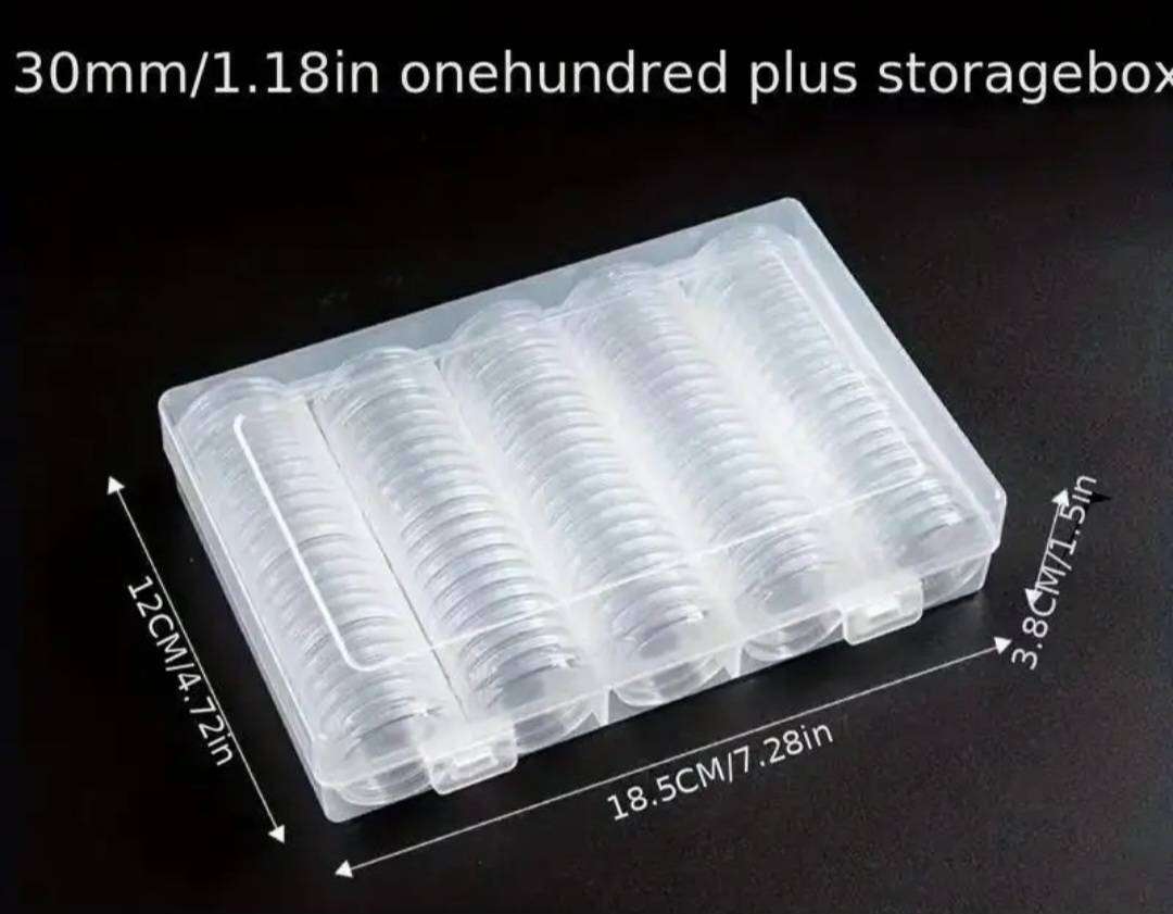 100pc *30mm* Coin Capsules and Protective Box / Storage Box  New 100Capsules + Storage Box .