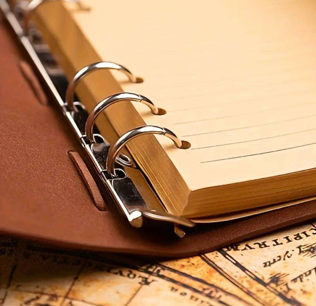 Vintage Leather Pirate Notebook A7 with 2-Black & Golden Gel Pens." Brown " New