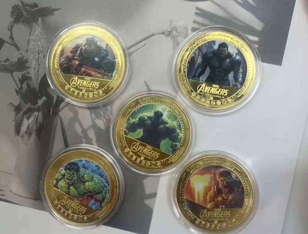 5.pcs Official Licensed Hulk Character's Commemorative Coin Set. New in Capsule's Gold Plated
