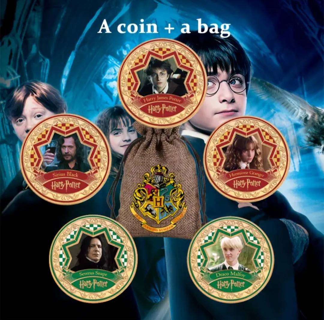 Harry Potter Official 5.pcs Commemorative coin Set New in Capsules & A Drawstring Bag .