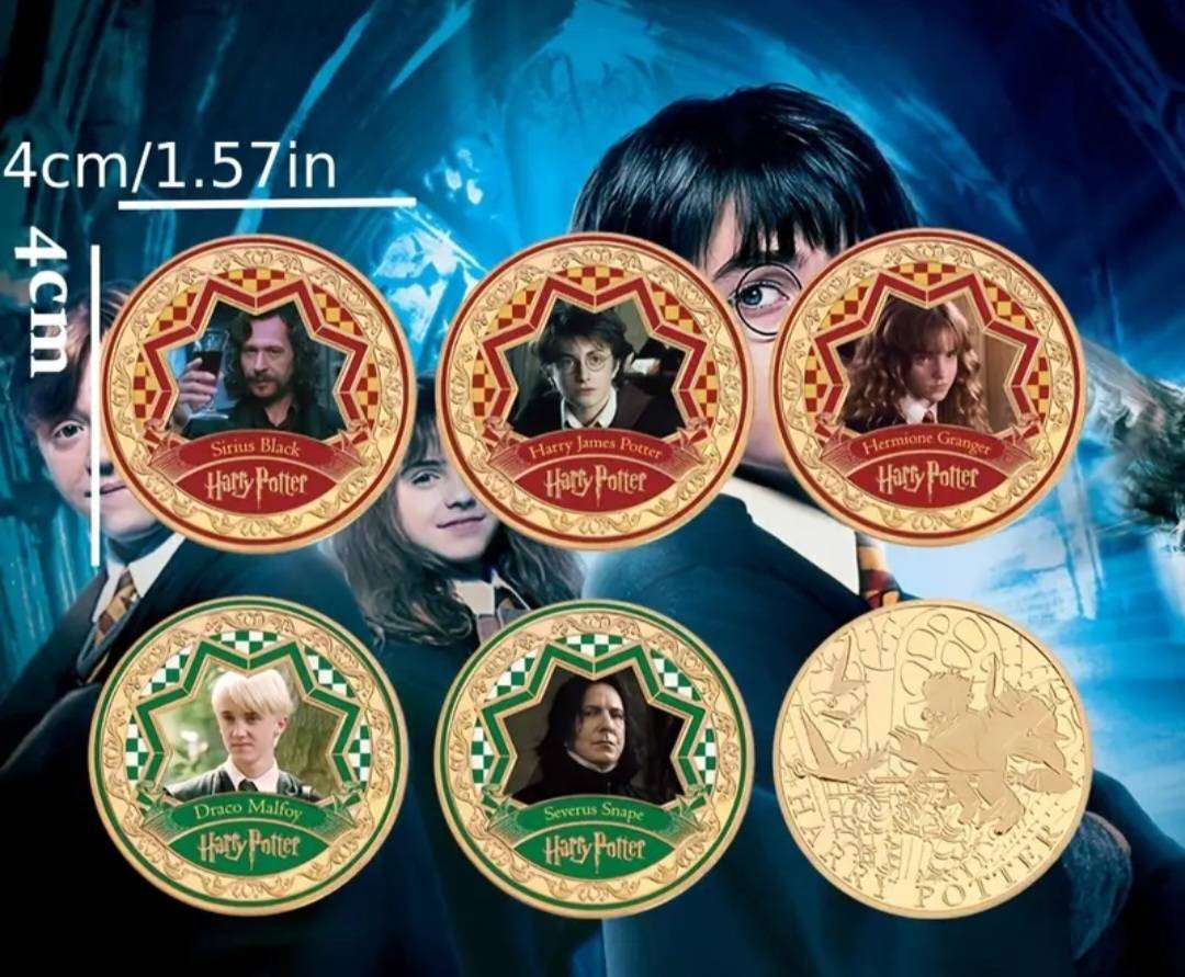 Harry Potter Official 5.pcs Commemorative coin Set New in Capsules & A Drawstring Bag .