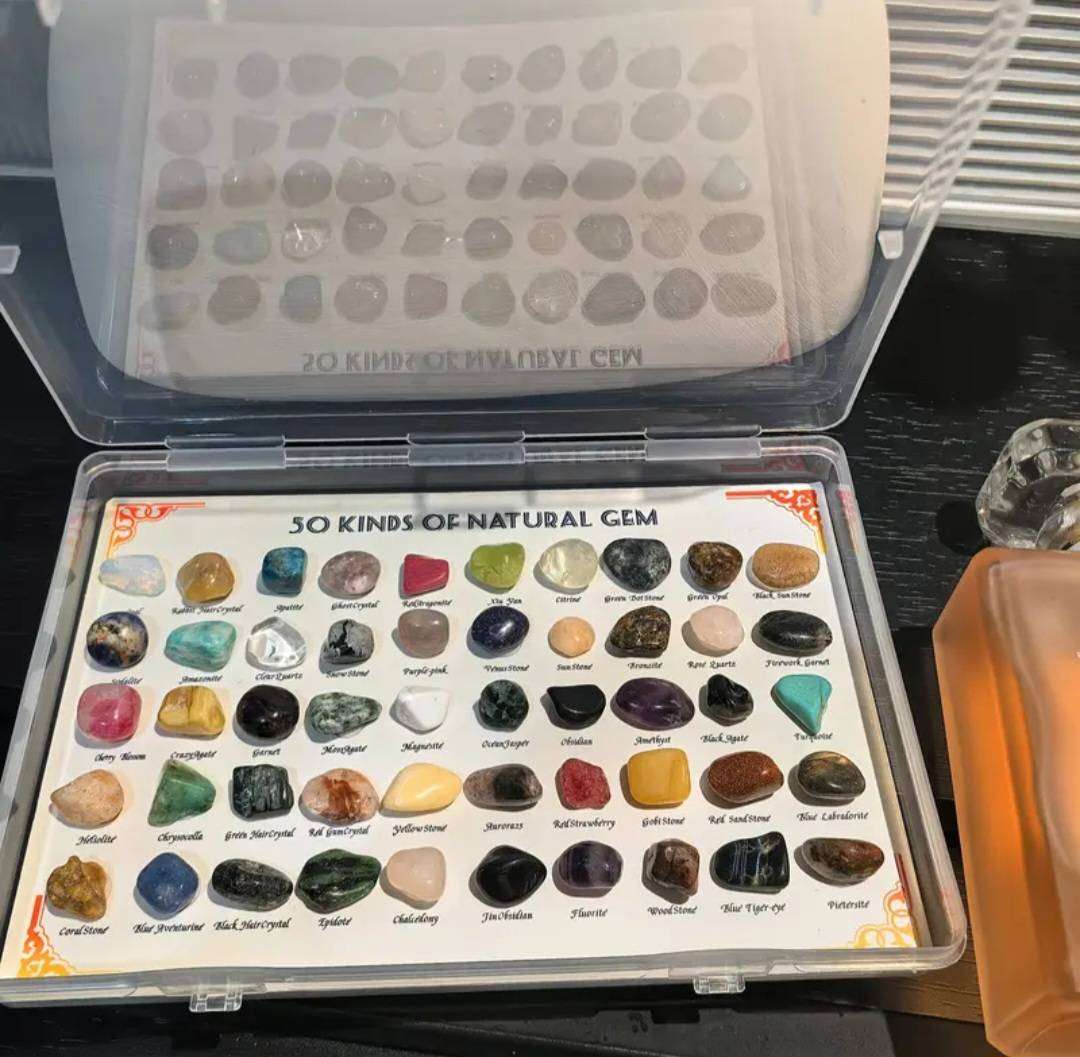 50 Minerals Specimens & 100 Page Rock Collection Featuring Crystals, Agate, Fluoride, Tiger's eye
