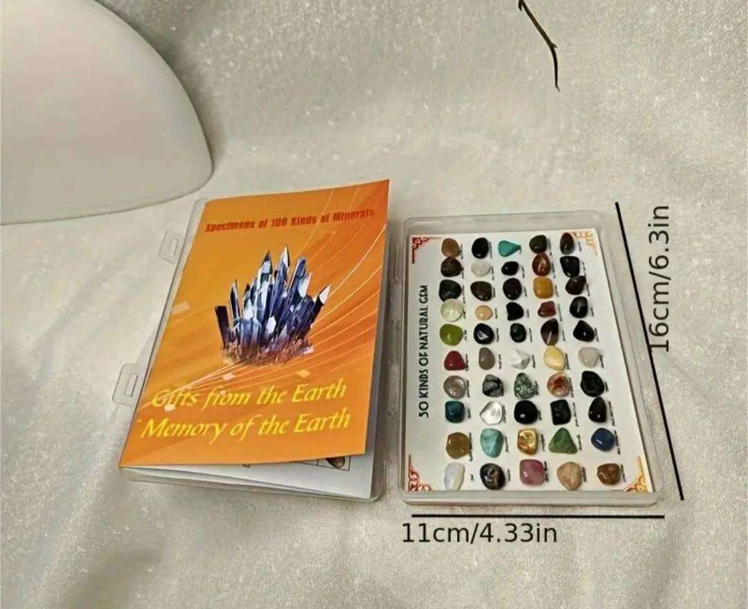 50 Minerals Specimens & 100 Page Rock Collection Featuring Crystals, Agate, Fluoride, Tiger's eye