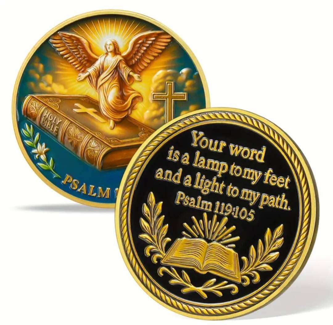 Bible & Angel Commemorative Coin with Scripture Verse " Psalm 119:105