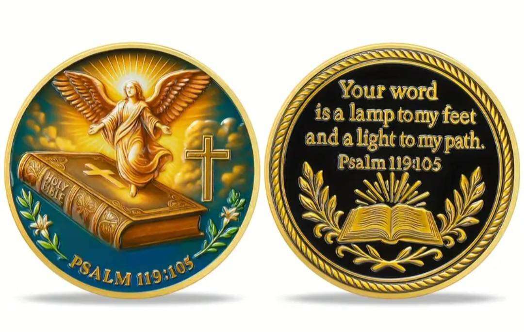 Bible & Angel Commemorative Coin with Scripture Verse " Psalm 119:105