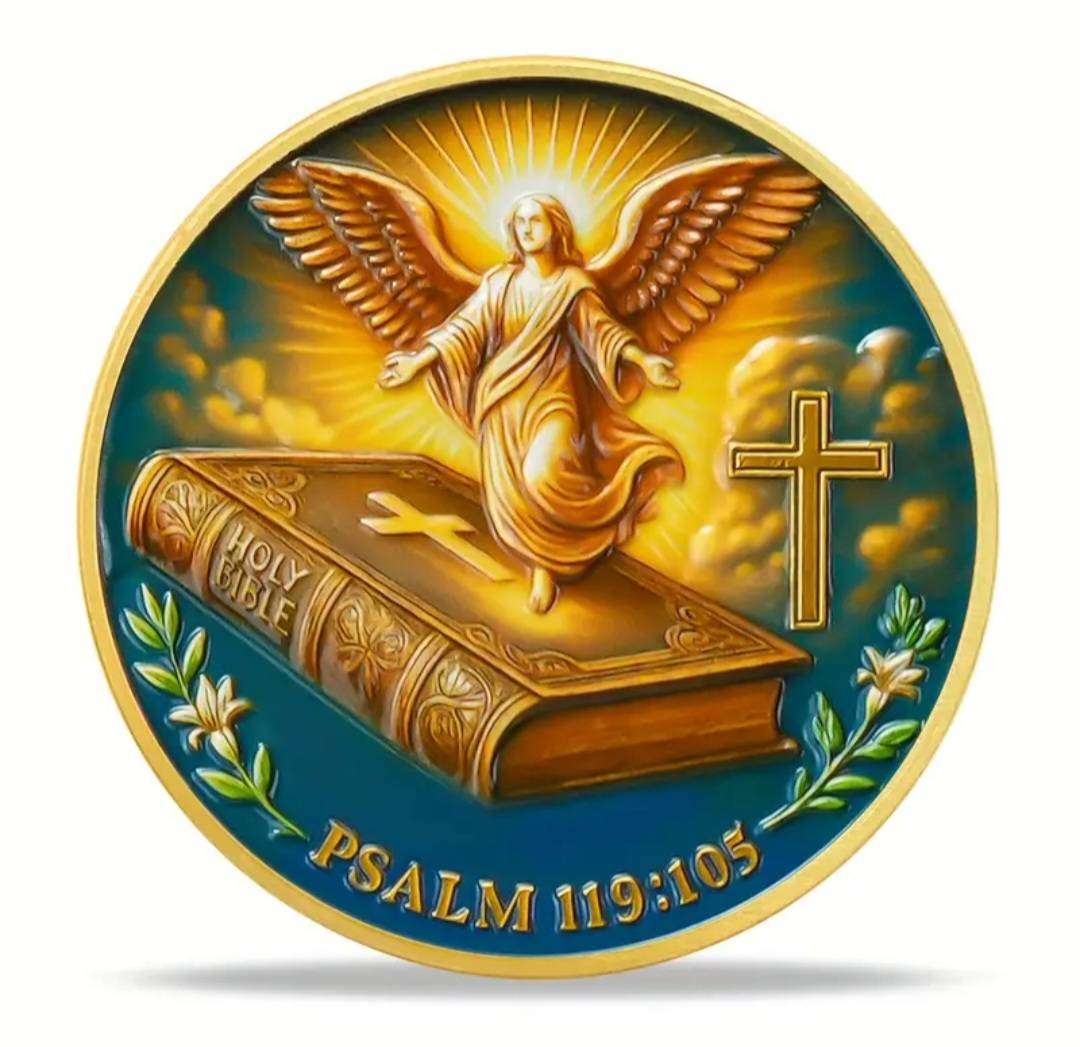 Bible & Angel Commemorative Coin with Scripture Verse " Psalm 119:105
