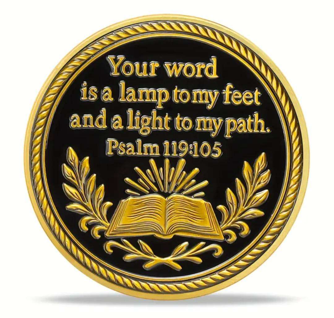 Bible & Angel Commemorative Coin with Scripture Verse " Psalm 119:105