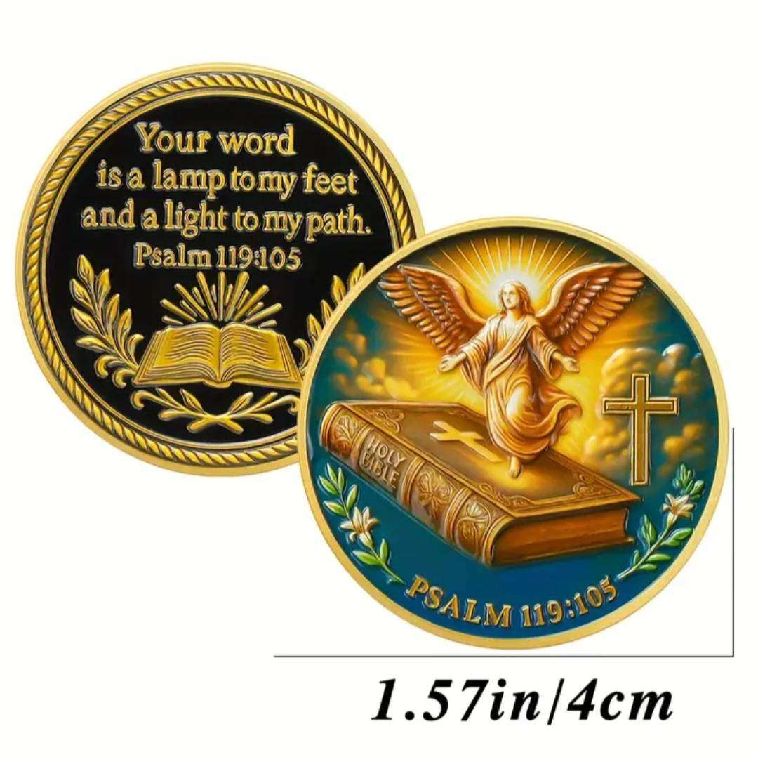 Bible & Angel Commemorative Coin with Scripture Verse " Psalm 119:105