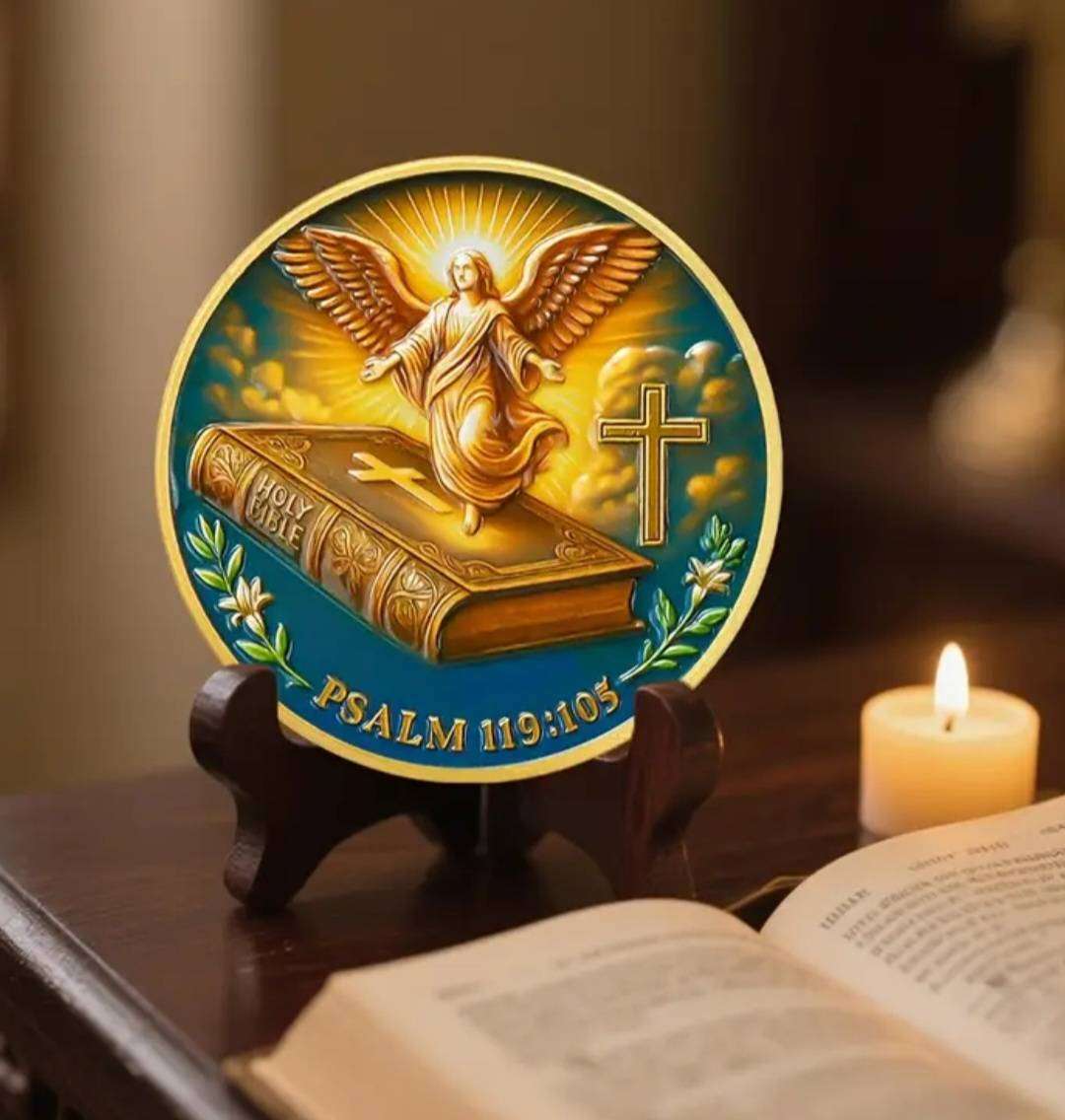 Bible & Angel Commemorative Coin with Scripture Verse " Psalm 119:105