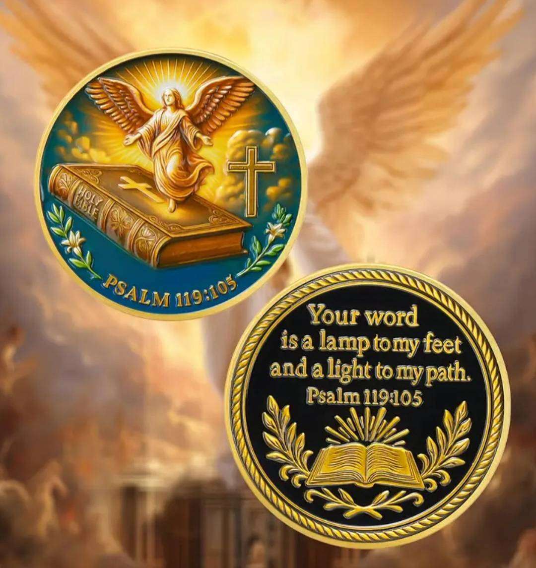 Bible & Angel Commemorative Coin with Scripture Verse " Psalm 119:105