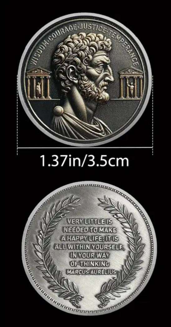 Philosophical Coin Symbolizes Wisdom, Courage, Justice and Temperance. New in Protective Capsule.